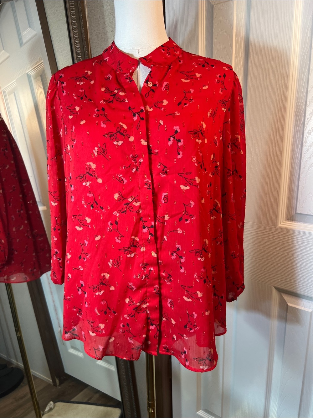Joie Red Floral Button-Down Blouse